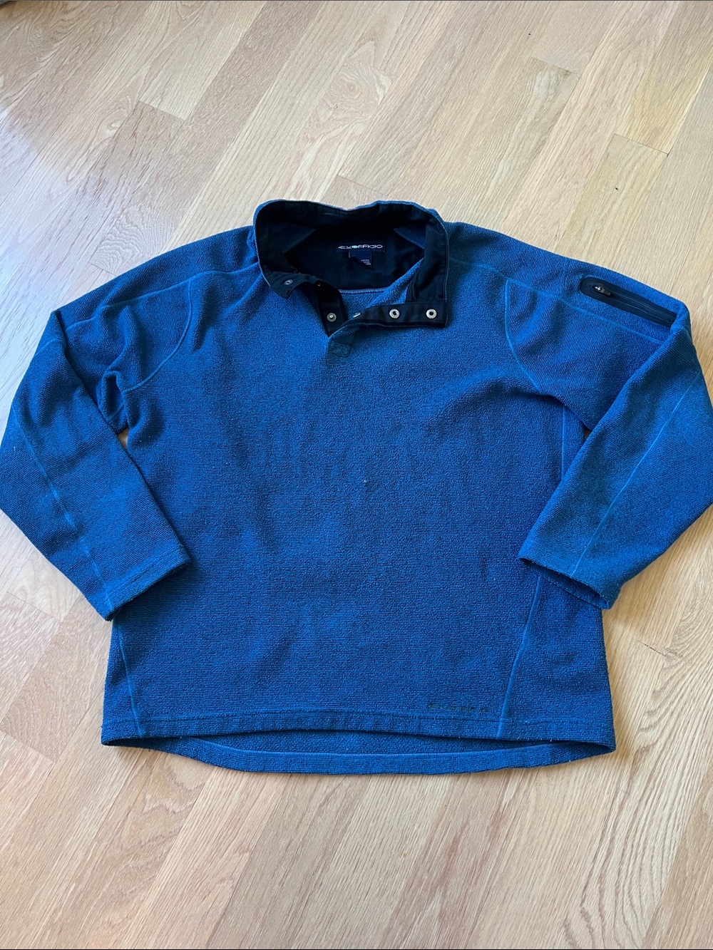 Exofficio Men's Teal Blue Long-Sleeve Snap Collar Pullover Fleece